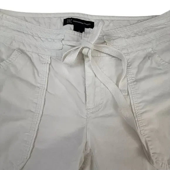 INC White Cargo Utility Pants Bling Buttons Zip Front Drawstring Waist - Picture 8 of 16